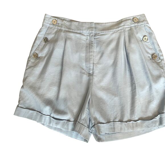 Michael Kors Blue Linen Trouser Shorts SIZE 10 Pleated Wide Leg Designer $125 - Picture 8 of 11